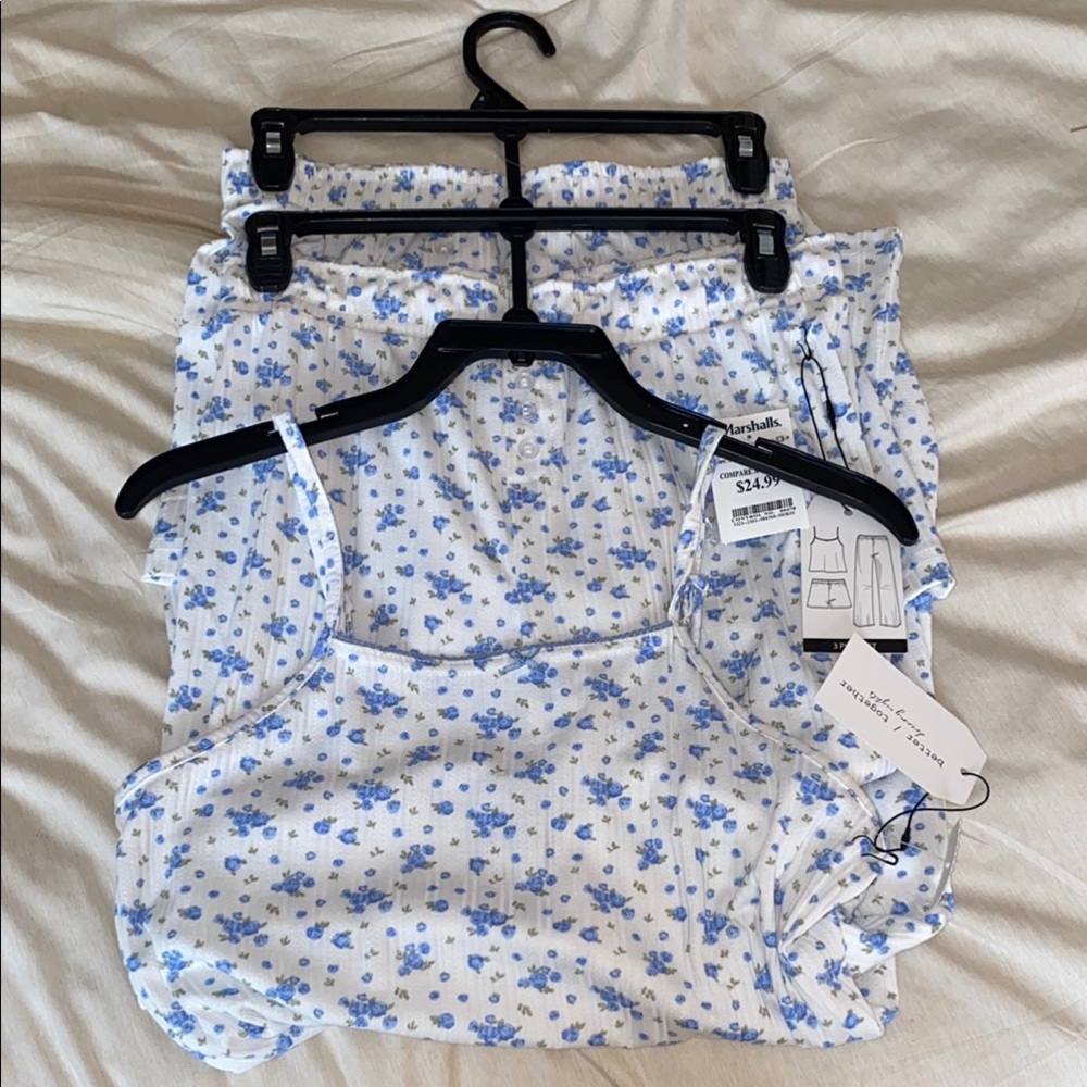 Blue and White Floral Pajama Set